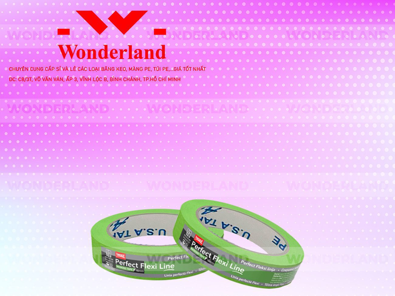 BĂNG KEO IN LOGO SIZE 22MM WONDERLAND CHẤT LƯỢNG