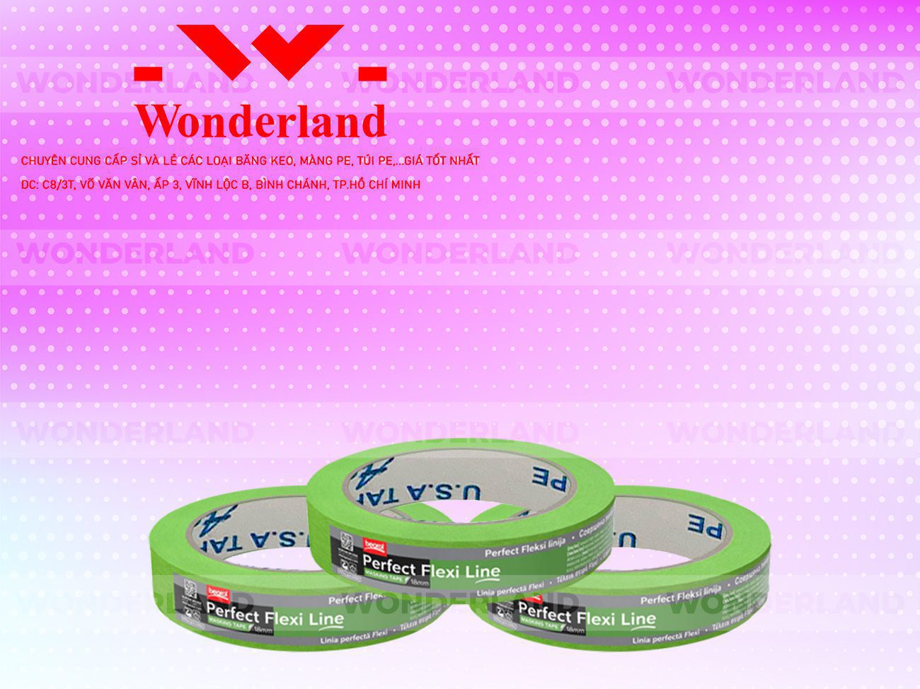 BĂNG KEO IN LOGO SIZE 22MM WONDERLAND GIÁ SỈ TỐT NHẤT