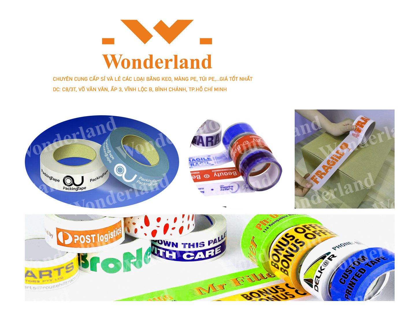 BĂNG KEO IN LOGO SIZE 24MM WONDERLAND GIÁ TỐT