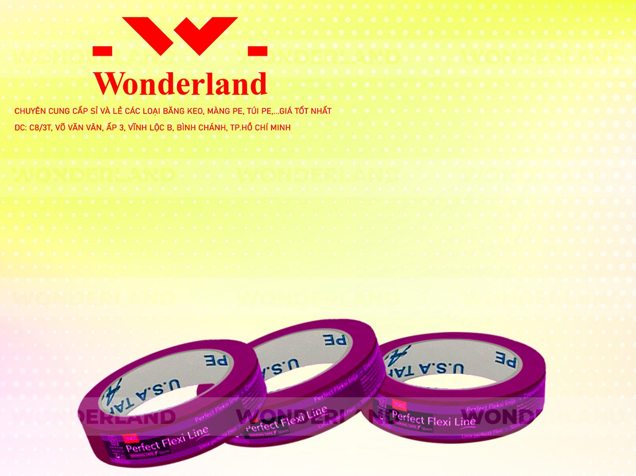 BĂNG KEO IN LOGO SIZE 26MM WONDERLAND GIÁ SỈ TỐT NHẤT