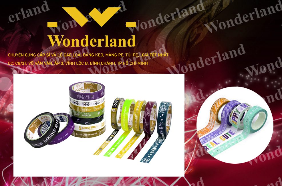 BĂNG KEO IN LOGO SIZE 26MM WONDERLAND GIÁ TỐT
