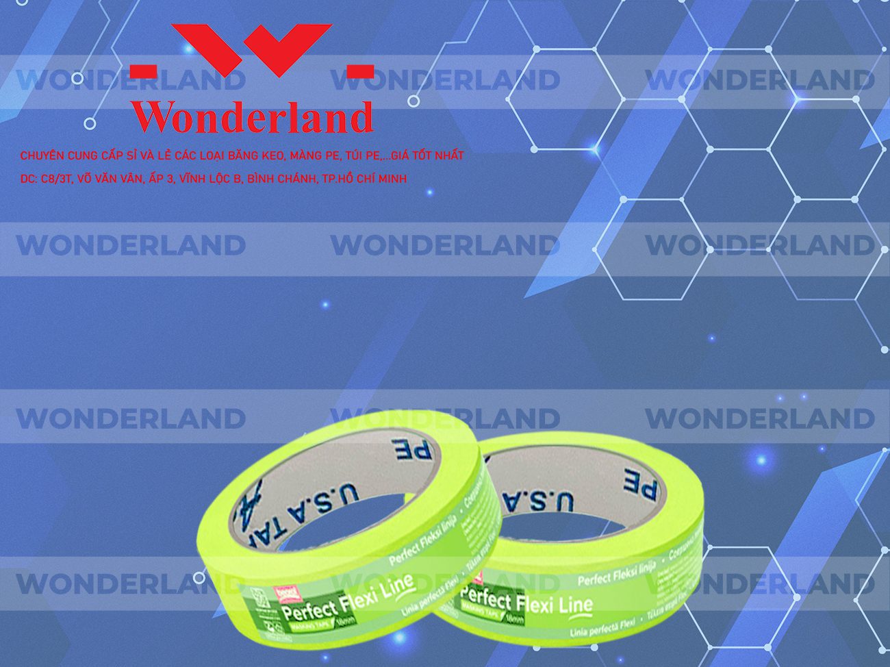 BĂNG KEO IN LOGO SIZE 34MM WONDERLAND CHẤT LƯỢNG