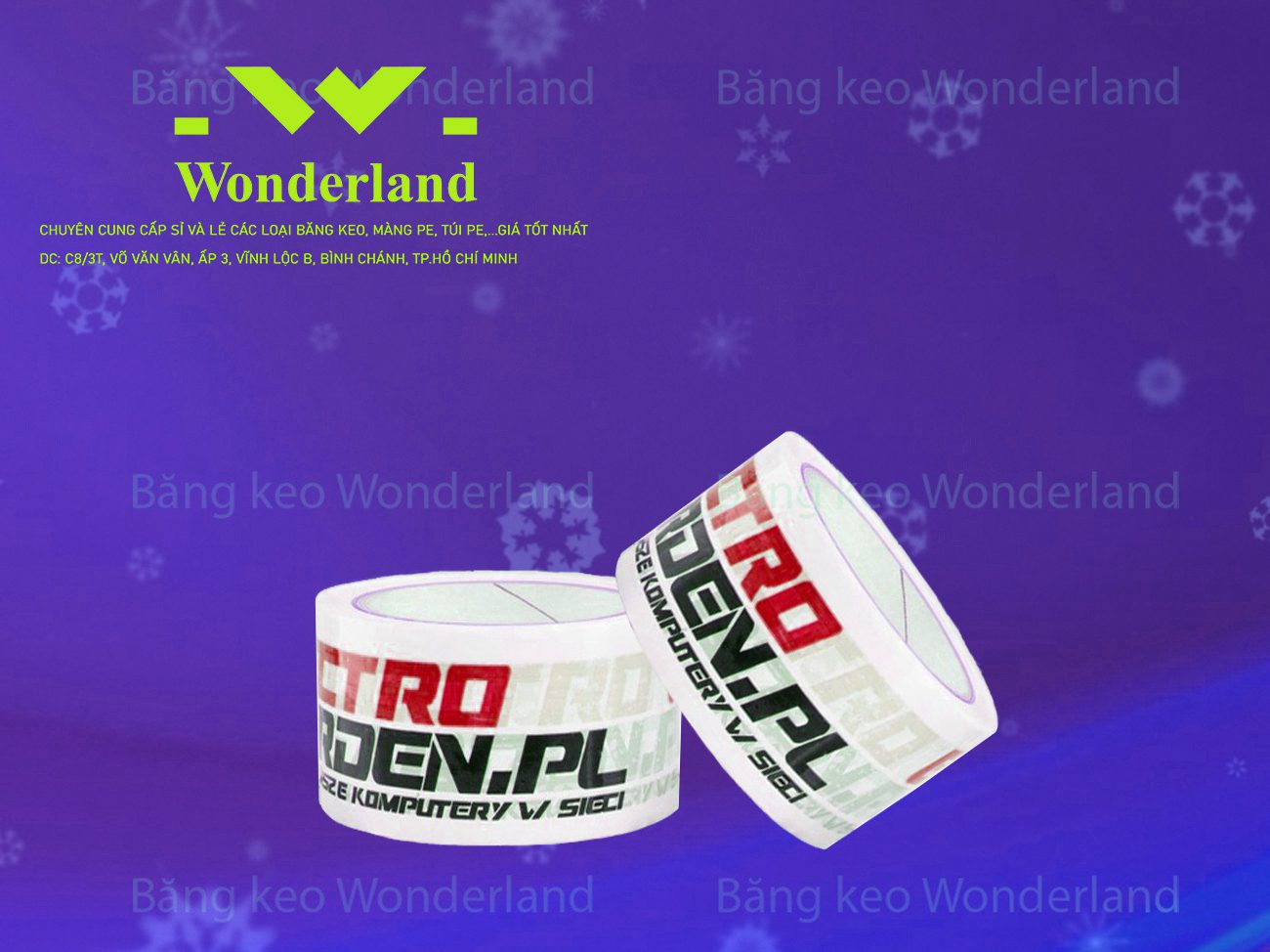 BĂNG KEO IN LOGO SIZE 55MM WONDERLAND CHẤT LƯỢNG