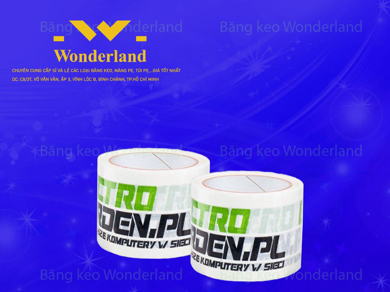 BĂNG KEO IN LOGO SIZE 59MM WONDERLAND CHẤT LƯỢNG CAO