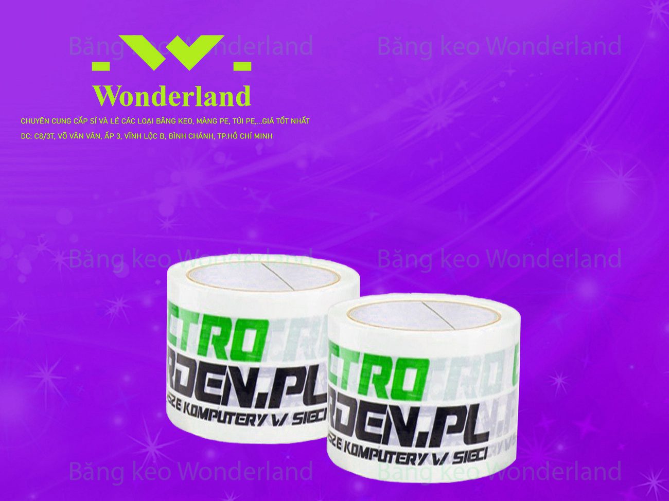 BĂNG KEO IN LOGO SIZE 59MM WONDERLAND CHẤT LƯỢNG