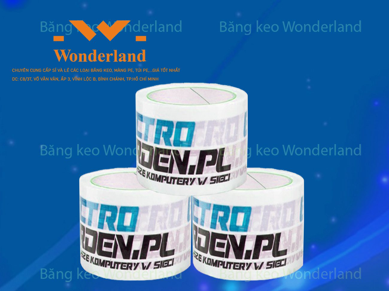 BĂNG KEO IN LOGO SIZE 63MM WONDERLAND CHẤT LƯỢNG CAO