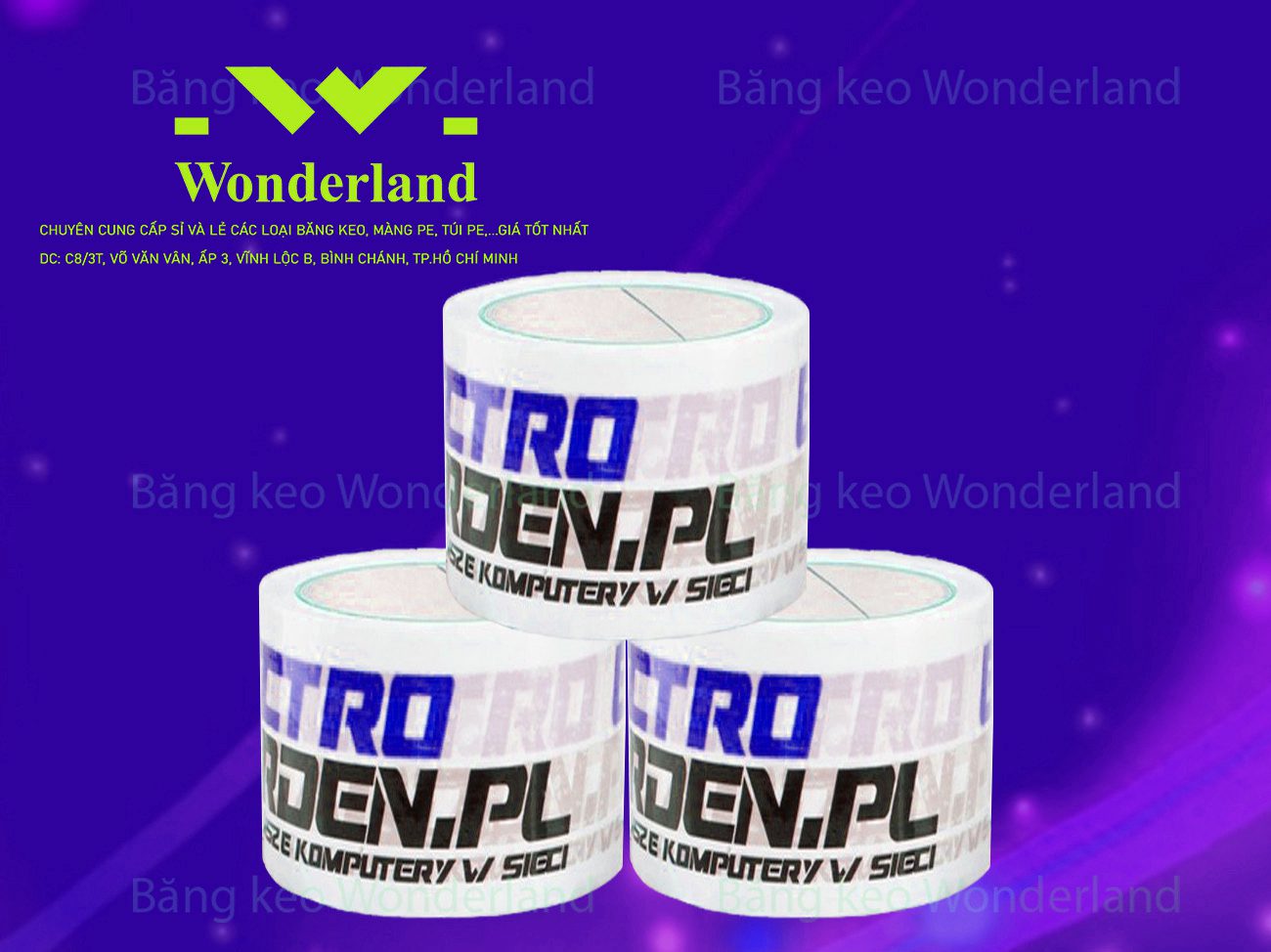 BĂNG KEO IN LOGO SIZE 63MM WONDERLAND CHẤT LƯỢNG TỐT
