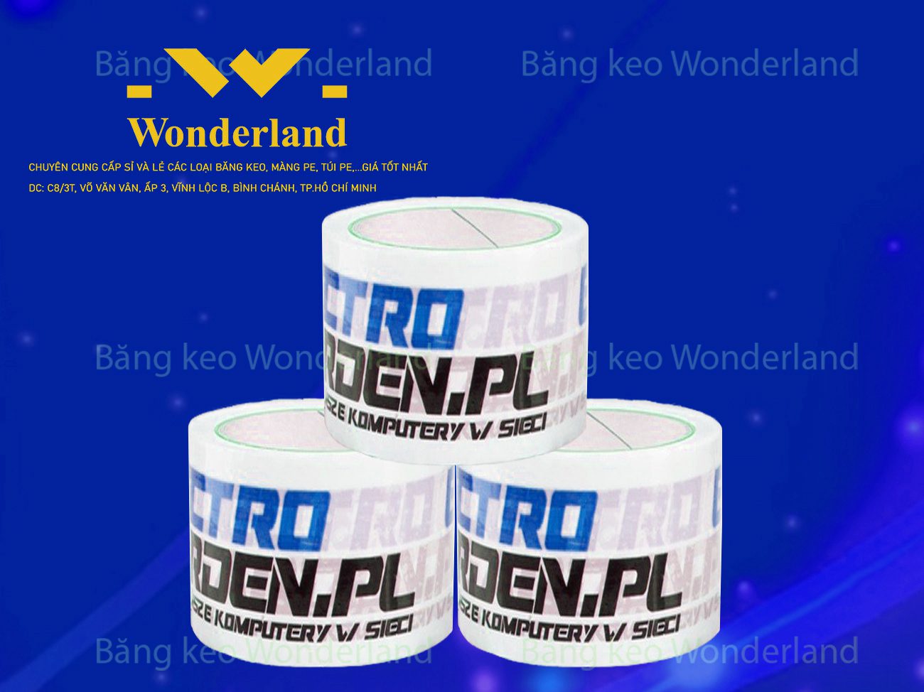 BĂNG KEO IN LOGO SIZE 63MM WONDERLAND CHẤT LƯỢNG