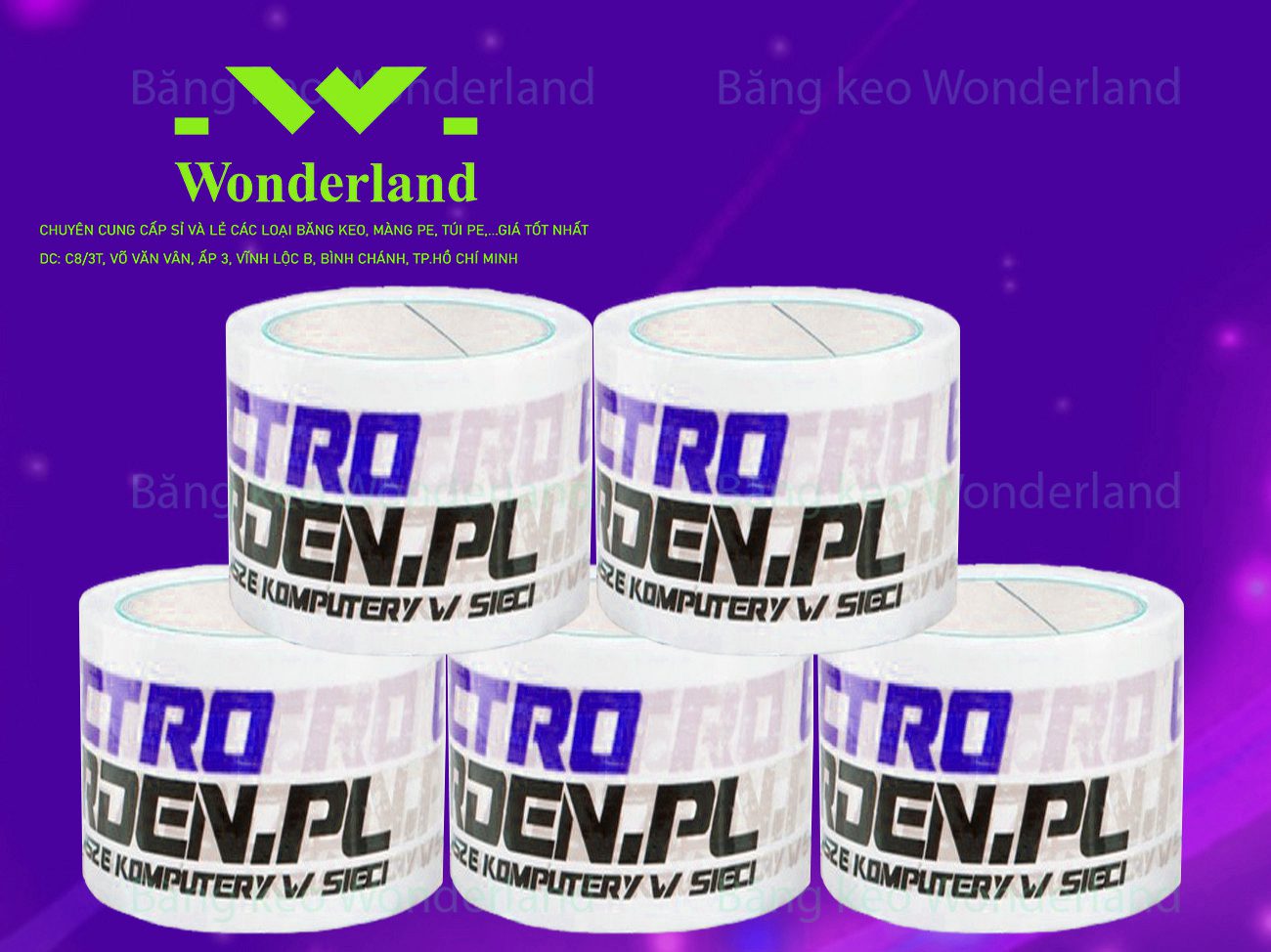BĂNG KEO IN LOGO SIZE 63MM WONDERLAND GIÁ RẺ NHẤT