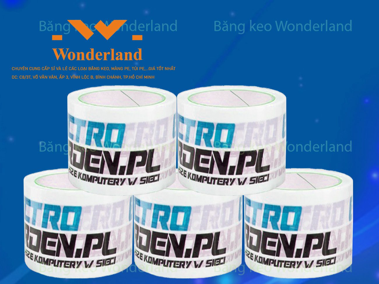 BĂNG KEO IN LOGO SIZE 63MM WONDERLAND GIÁ SỈ TỐT NHẤT