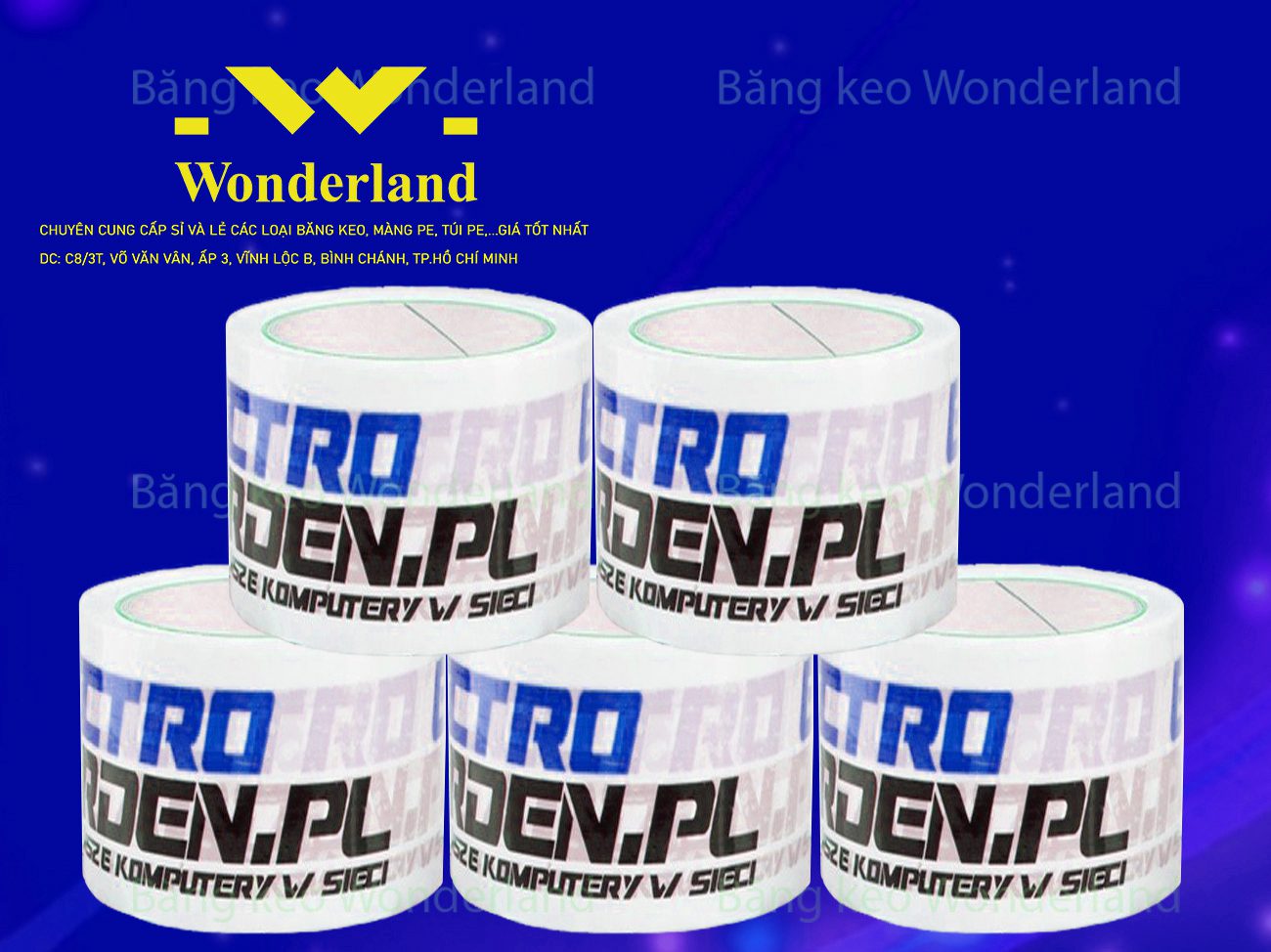 BĂNG KEO IN LOGO SIZE 63MM WONDERLAND GIÁ SỈ