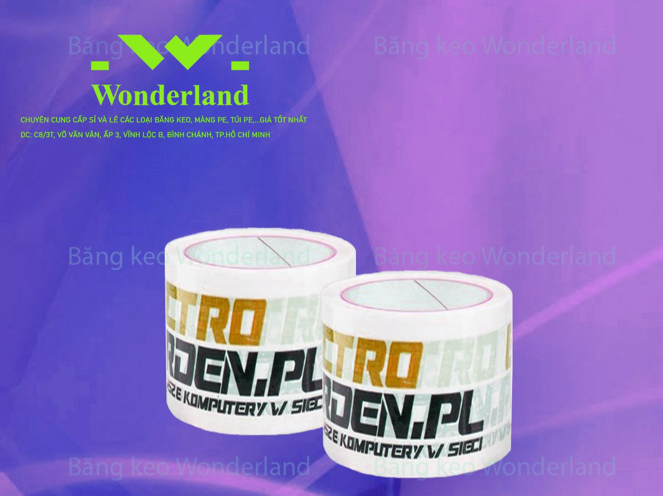BĂNG KEO IN LOGO SIZE 65MM WONDERLAND CHẤT LƯỢNG TỐT