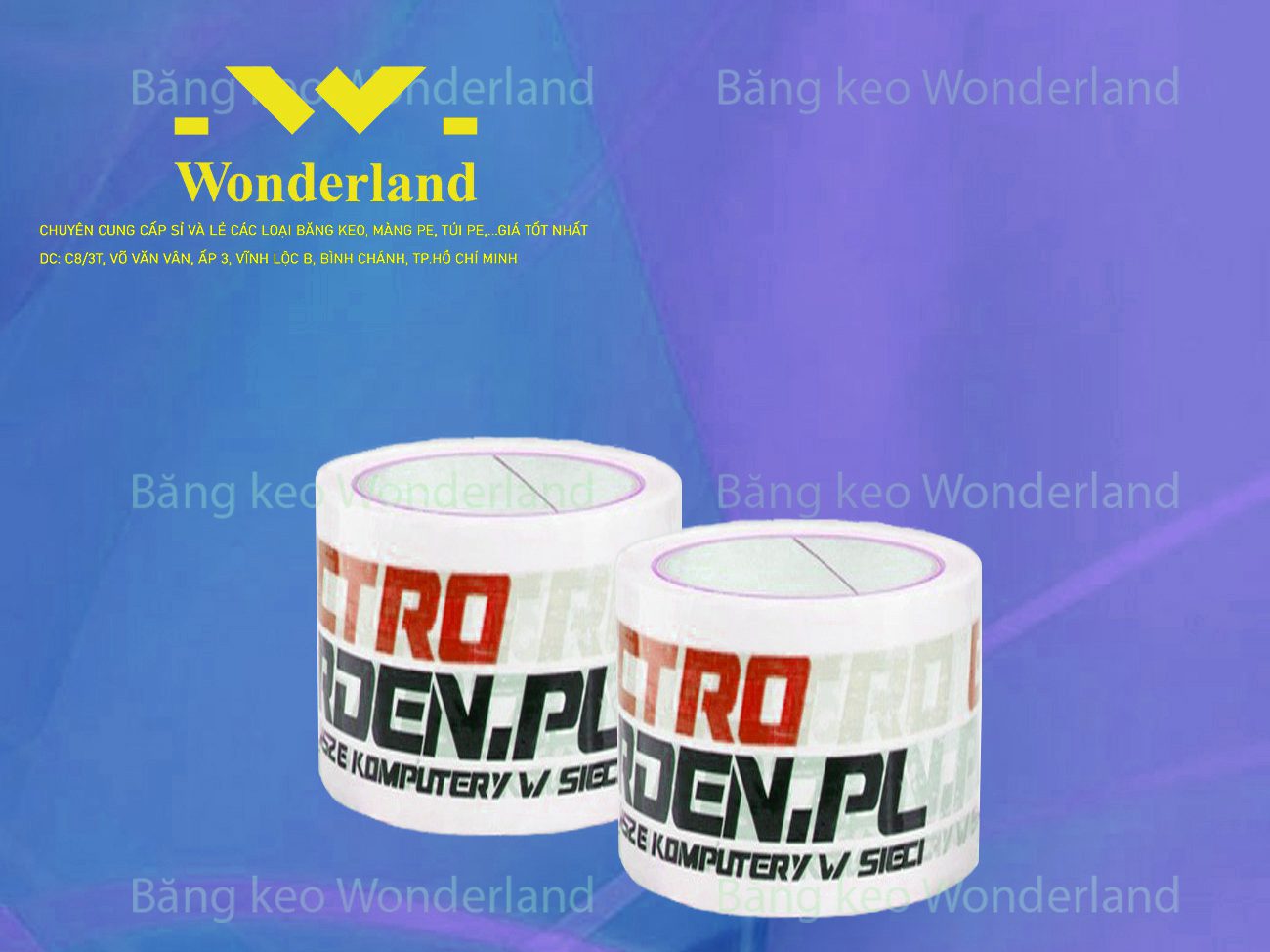 BĂNG KEO IN LOGO SIZE 65MM WONDERLAND CHẤT LƯỢNG