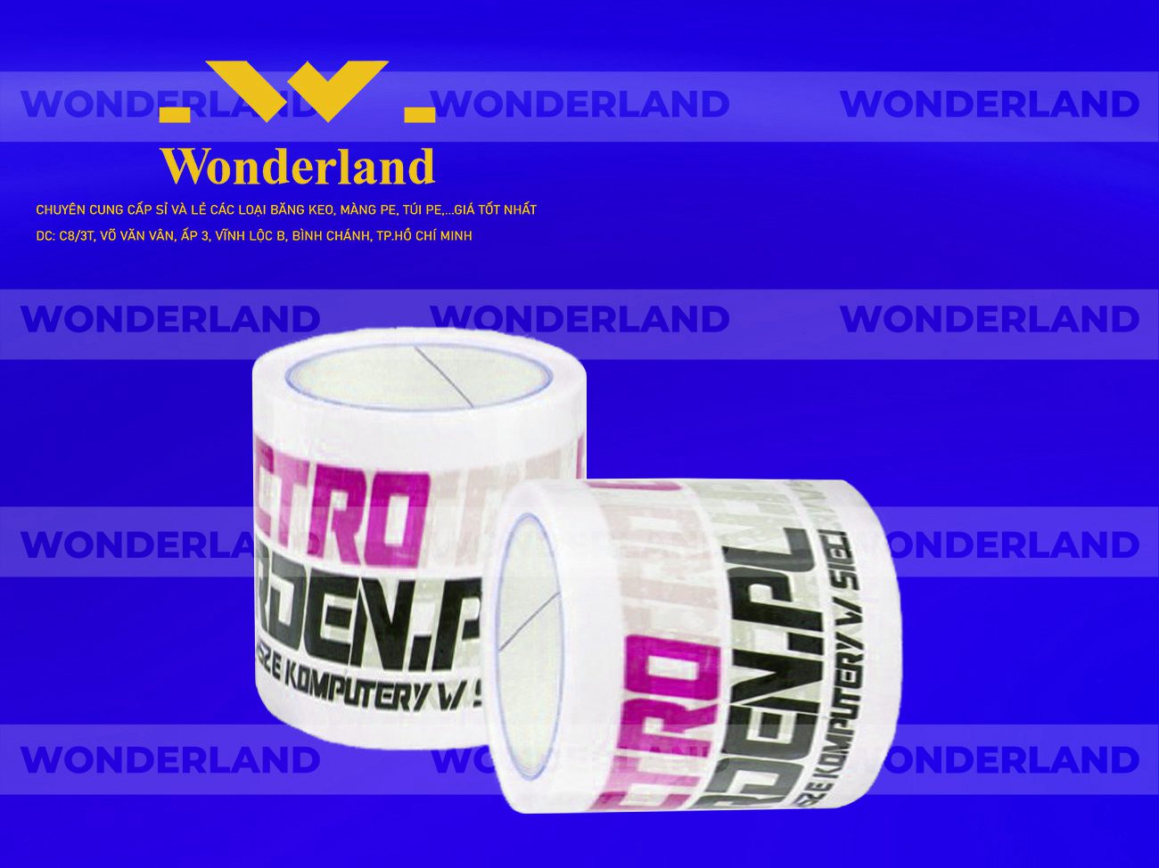 BĂNG KEO IN LOGO SIZE 69MM WONDERLAND CHẤT LƯỢNG CAO