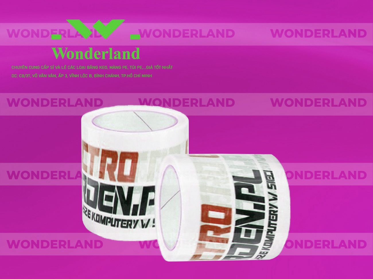 BĂNG KEO IN LOGO SIZE 69MM WONDERLAND CHẤT LƯỢNG TỐT