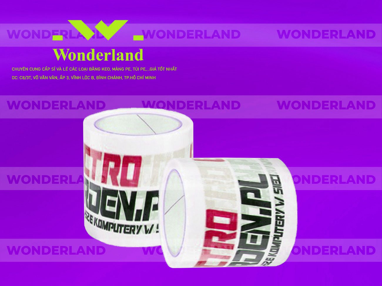 BĂNG KEO IN LOGO SIZE 69MM WONDERLAND CHẤT LƯỢNG
