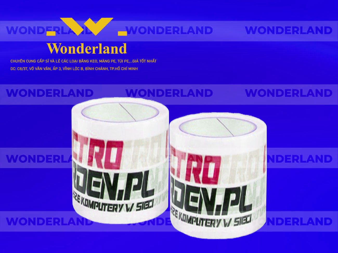 BĂNG KEO IN LOGO SIZE 71MM WONDERLAND CHẤT LƯỢNG CAO