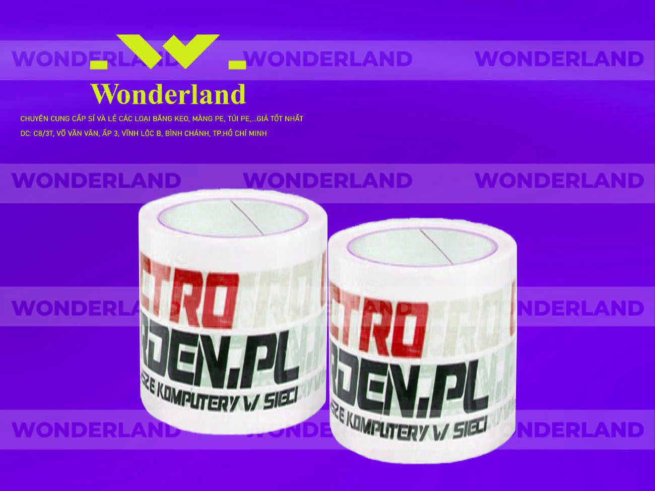 BĂNG KEO IN LOGO SIZE 71MM WONDERLAND CHẤT LƯỢNG
