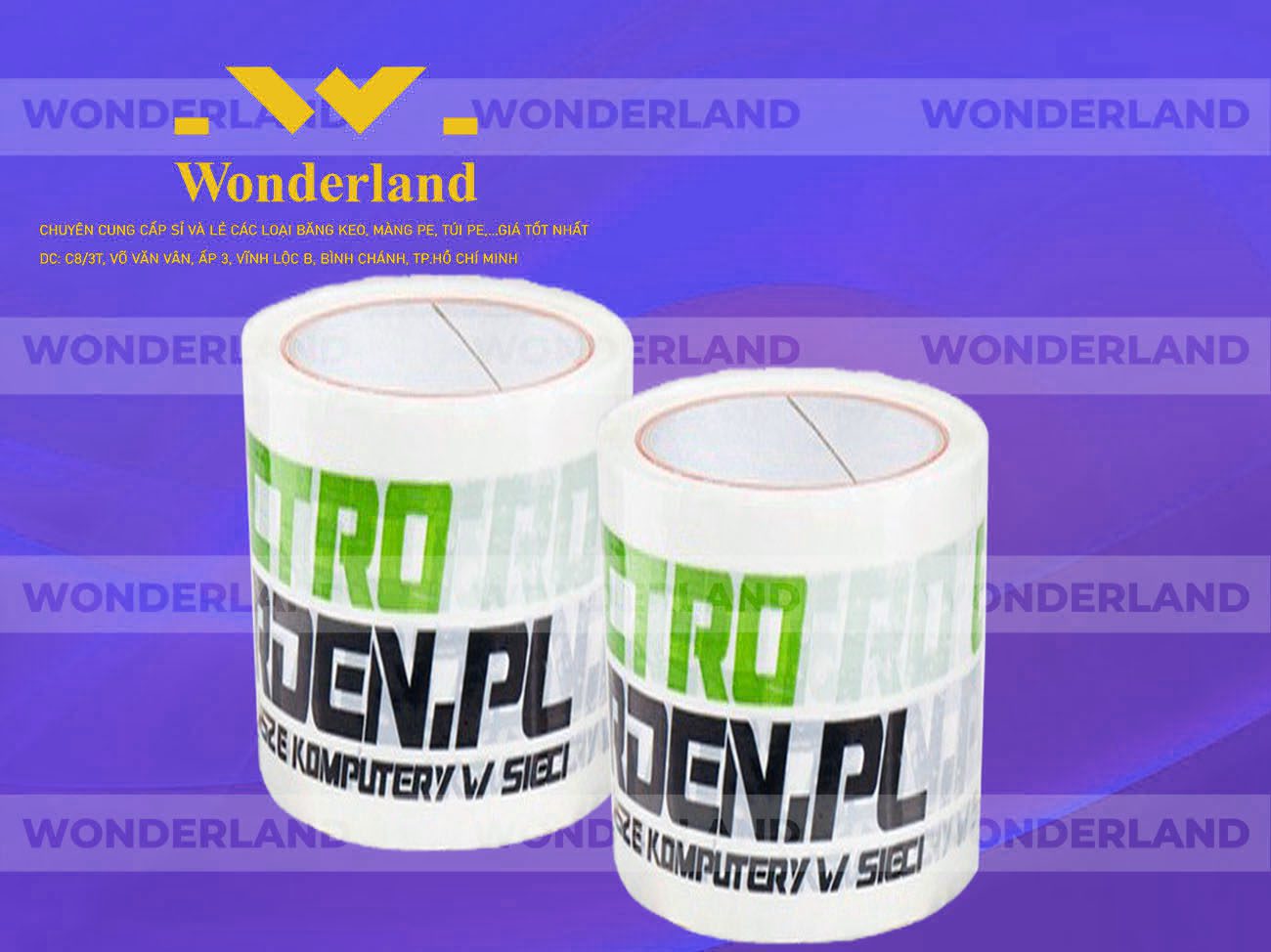 BĂNG KEO IN LOGO SIZE 75MM WONDERLAND CHẤT LƯỢNG CAO