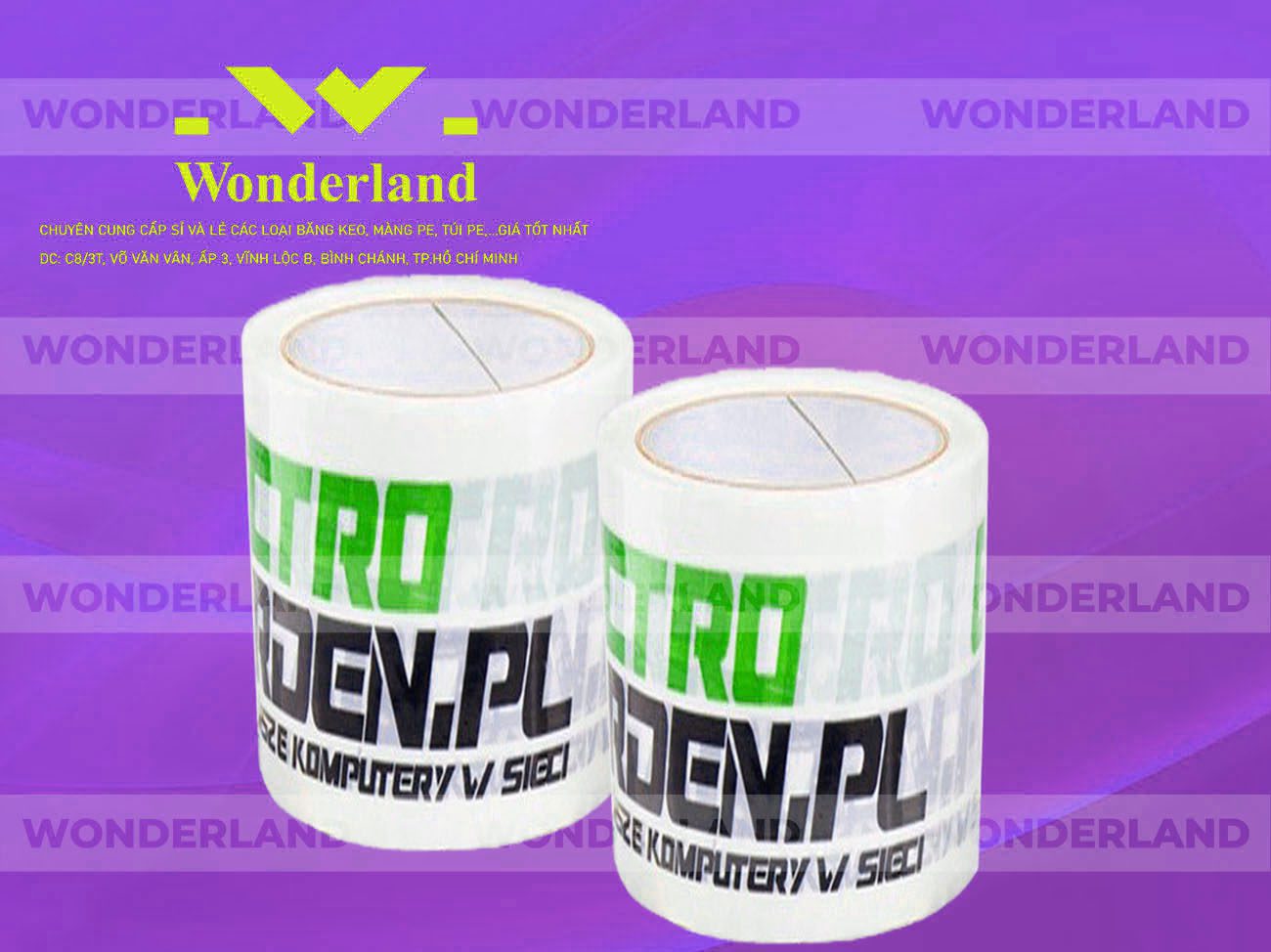 BĂNG KEO IN LOGO SIZE 75MM WONDERLAND CHẤT LƯỢNG