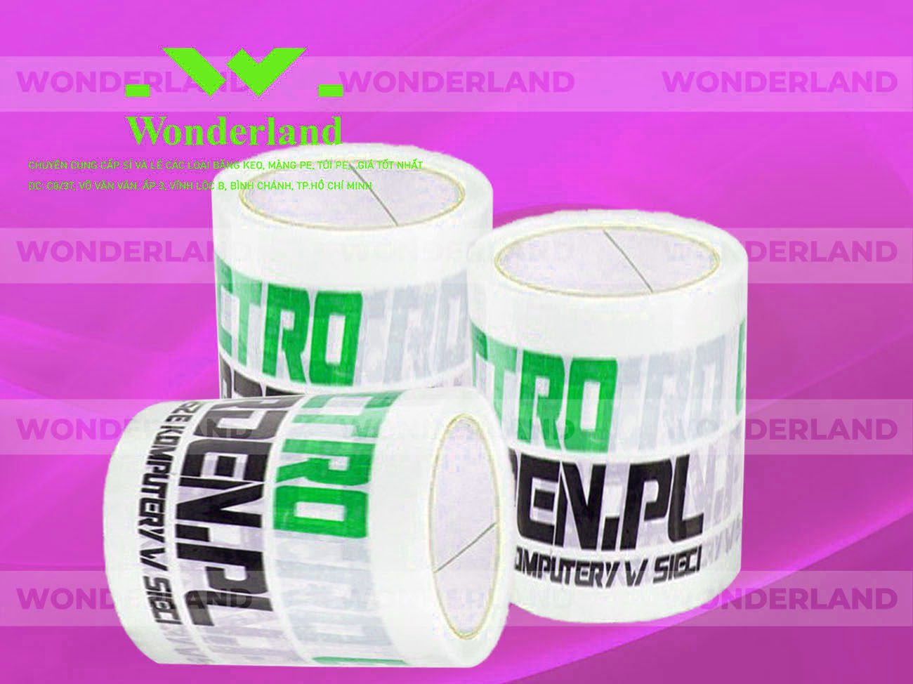 BĂNG KEO IN LOGO SIZE 75MM WONDERLAND GIÁ RẺ NHẤT