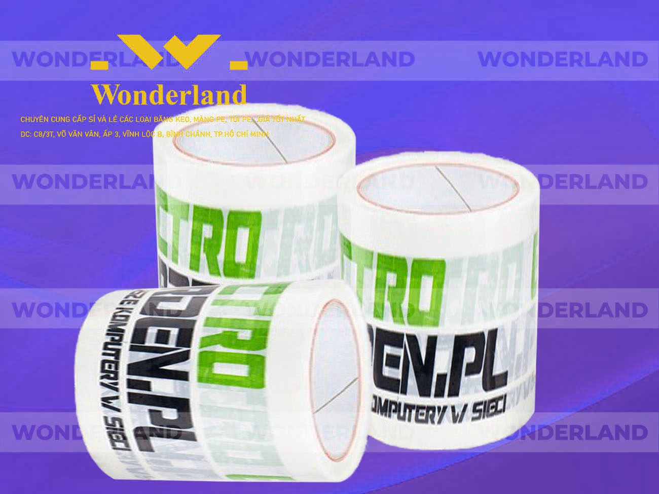 BĂNG KEO IN LOGO SIZE 75MM WONDERLAND GIÁ SỈ TỐT NHẤT