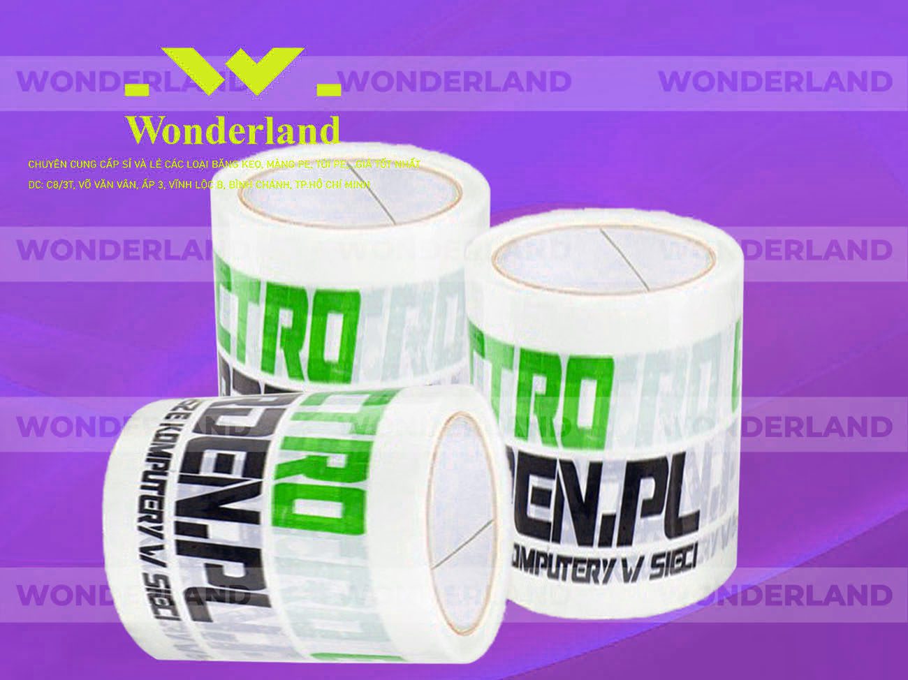 BĂNG KEO IN LOGO SIZE 75MM WONDERLAND GIÁ SỈ