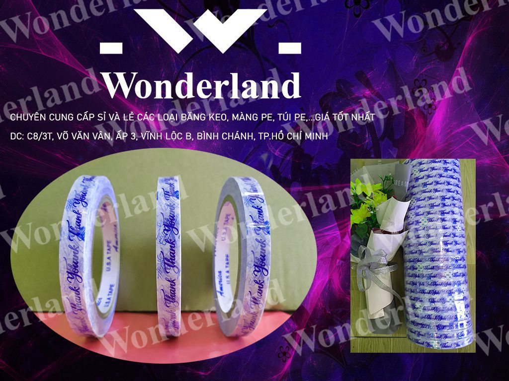 BĂNG KEO IN LOGO SIZE 8MM WONDERLAND GIÁ SỈ TỐT NHẤT