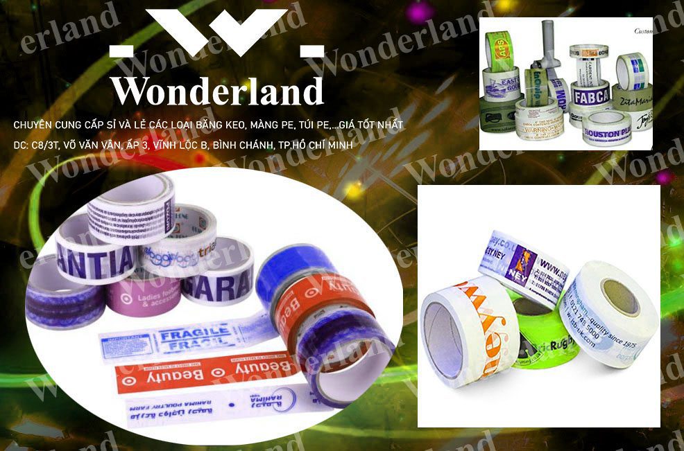 BĂNG KEO IN LOGO WONDERLAND NHIỀU SIZE THEO YÊU CẦU GIÁ SỈ TỐT NHẤT
