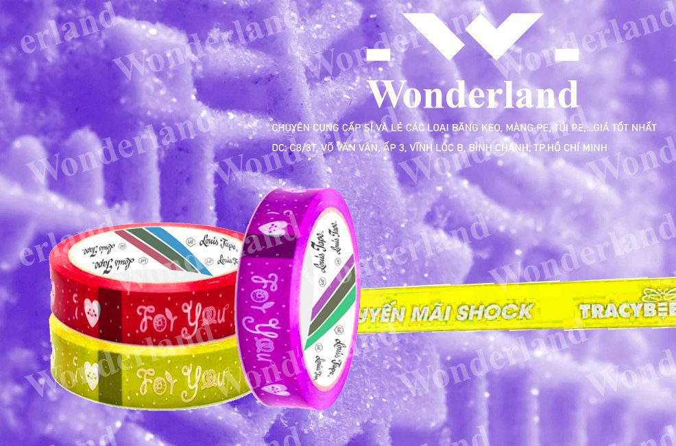 BĂNG KEO IN SIZE 18MM WONDERLAND CHẤT LƯỢNG TỐT