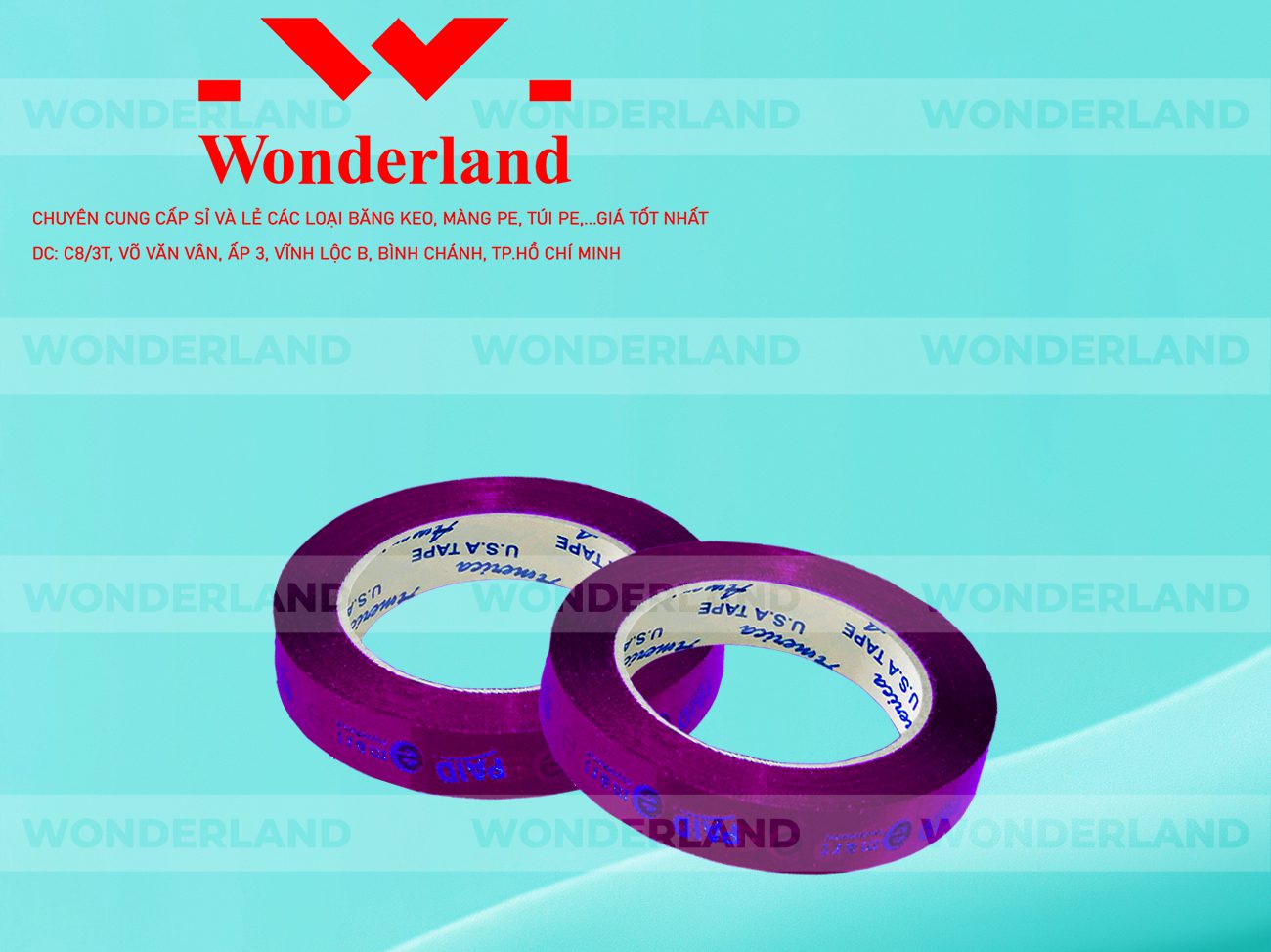 BĂNG KEO IN THEO YÊU CẦU DÁN LY 12MM NỀN TÍM ĐẬM IN MÀU XANH DƯƠNG (MẪU 01)