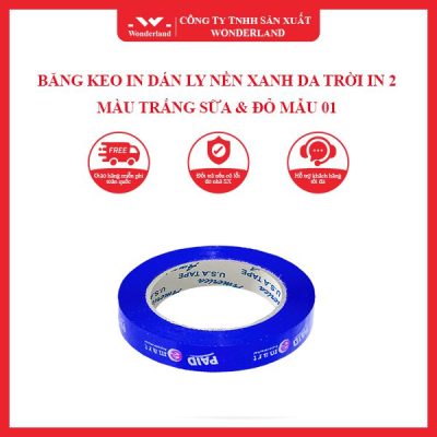 BĂNG KEO IN DÁN LY NỀN XANH DA TRỜI IN 2 MÀU TRẮNG SỮA & ĐỎ MẪU 01 WONDERLAND