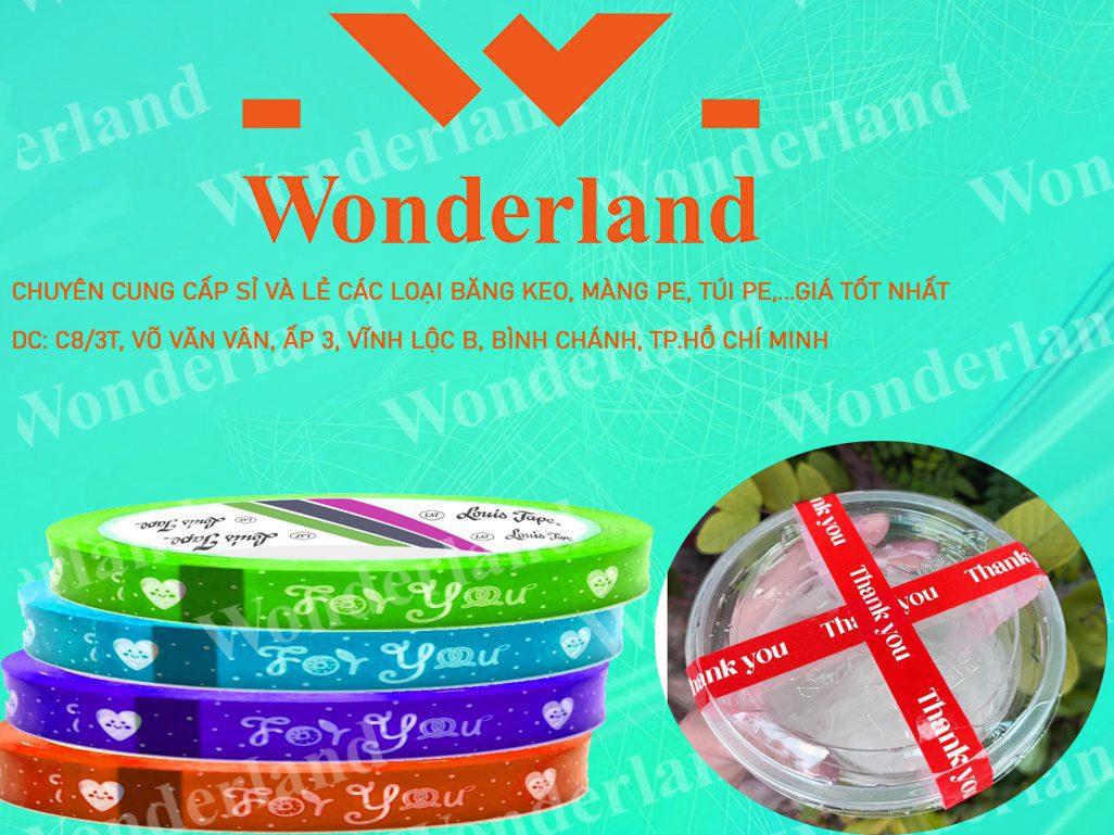 BĂNG KEO IN THƯƠNG HIỆU 12MM WONDERLAND GIÁ SỈ TỐT NHẤT