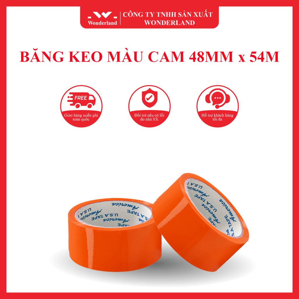 BĂNG KEO MÀU CAM 48MM x 54M GIÁ SỈ TỐT NHẤT TẠI CÔNG TY WONDERLAND