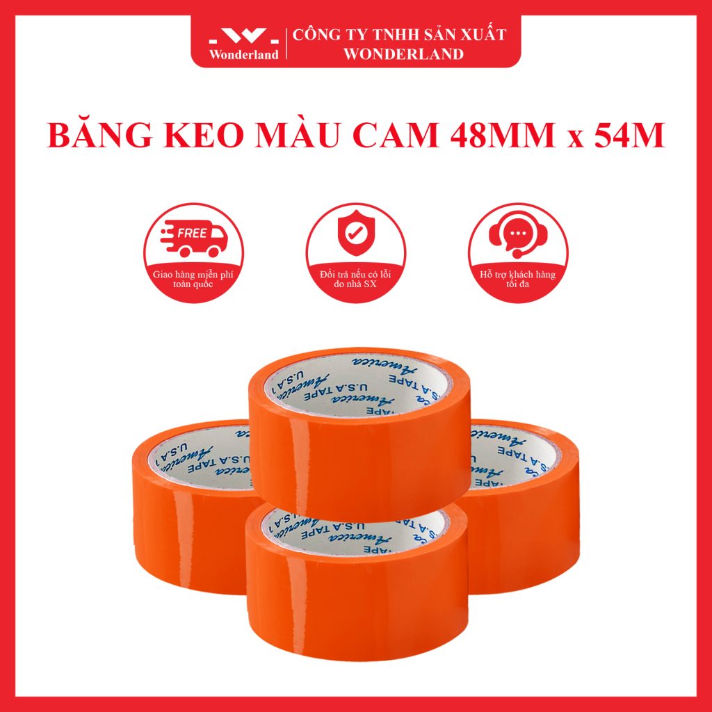 BĂNG KEO MÀU CAM 48MM x 54M VỚI NHIỀU ỨNG DỤNG