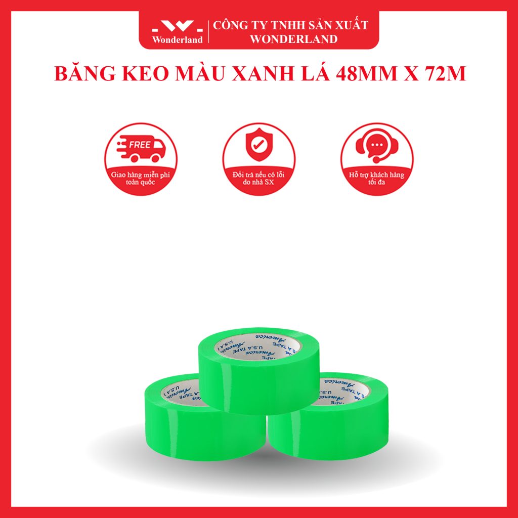 BĂNG KEO MÀU XANH LÁ 48MM x 72M SẢN XUẤT TẠI CÔNG TY WONDERLAND