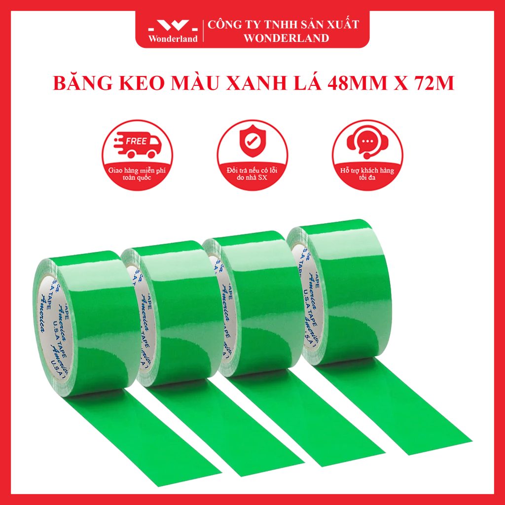 BĂNG KEO MÀU XANH LÁ 48MM x 72M WONDERLAND CHẤT LƯỢNG CAO - GIÁ SỈ TỐT NHẤT