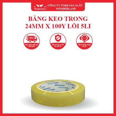 BĂNG KEO TRONG 24MM X 100Y LÕI 5LI WONDERLAND