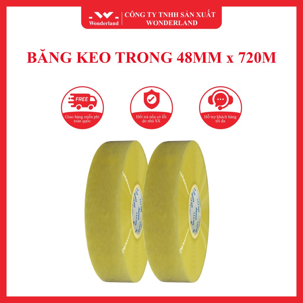 BĂNG KEO TRONG 48MM X 720M WONDERLAND ĐẢM BẢO CHẤT LƯỢNG