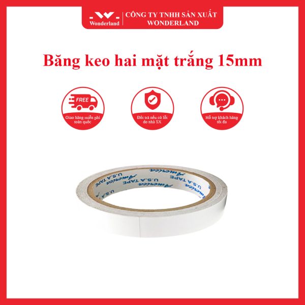 Băng keo hai mặt trắng 15mm wonderland