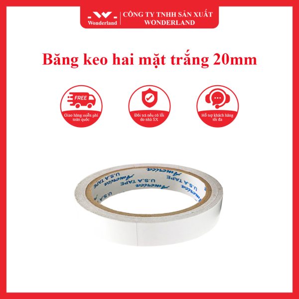 Băng keo hai mặt trắng 20mm wonderland