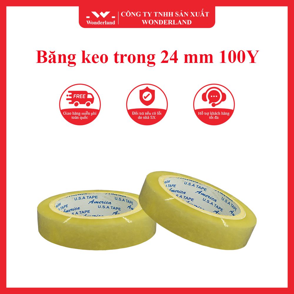 Băng keo trong 24 mm 100Y chất lượng tại Wonderland