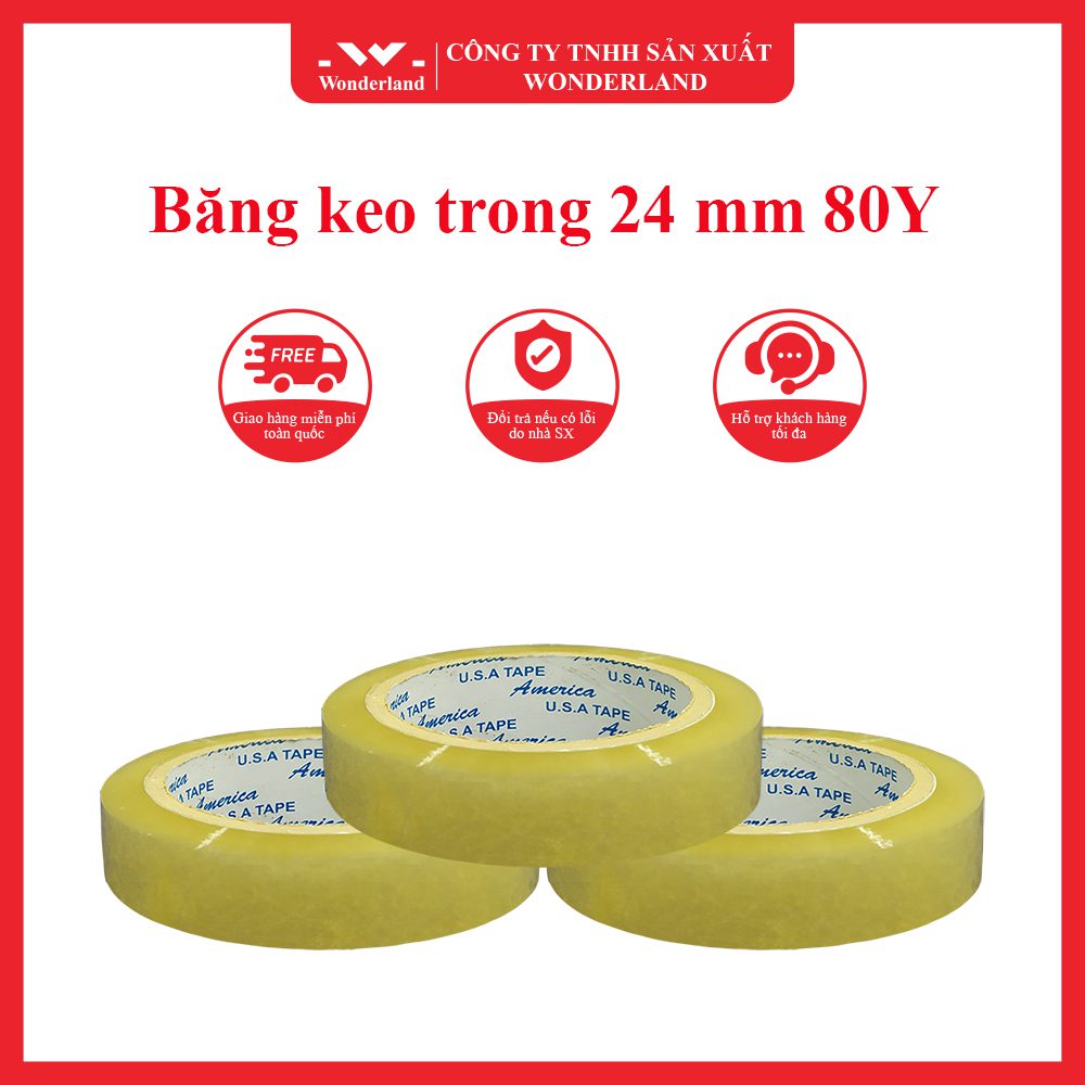 Băng keo trong 24 mm 80Y giá sỉ tốt nhất tại Wonderland