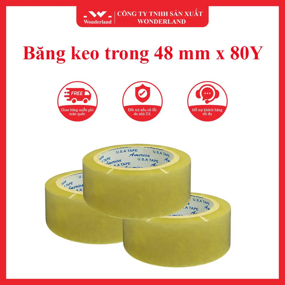 BĂNG KEO TRONG 48MM x 80Y CHẤT LƯỢNG HÀNG ĐẦU TẠI WONDERLAND