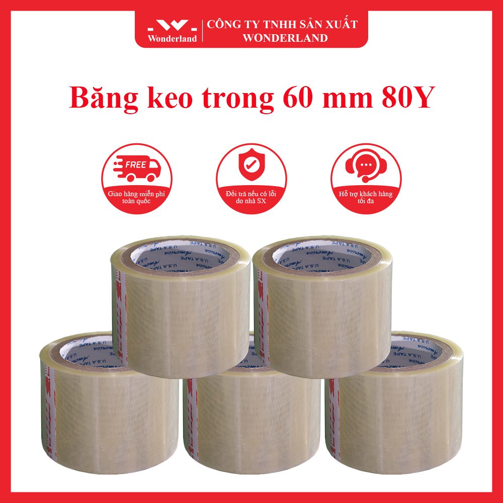 Băng keo trong 60MM x 80Y giá sỉ tốt nhất tại Wonderland