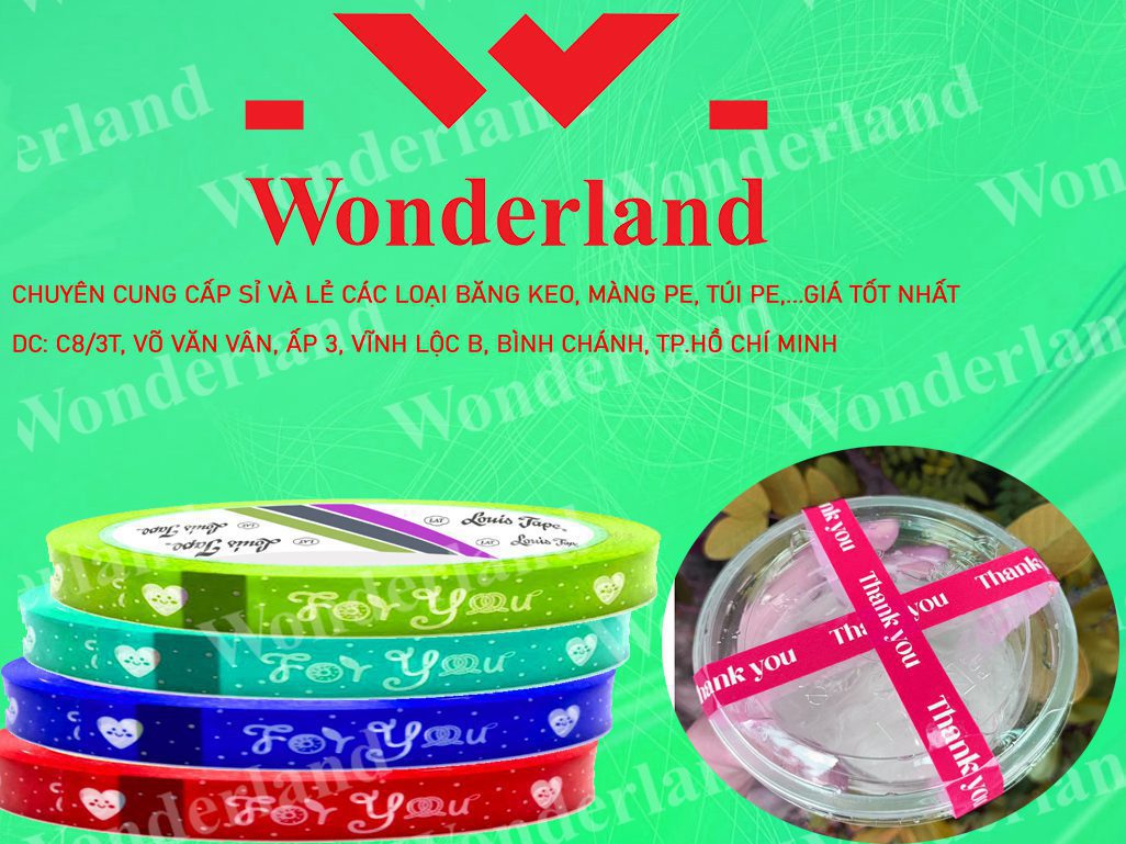 DỊCH VỤ IN BĂNG KEO THƯƠNG HIỆU 12MM DÁN LY GIÁ RẺ NHẤT TẠI WONDERLAND