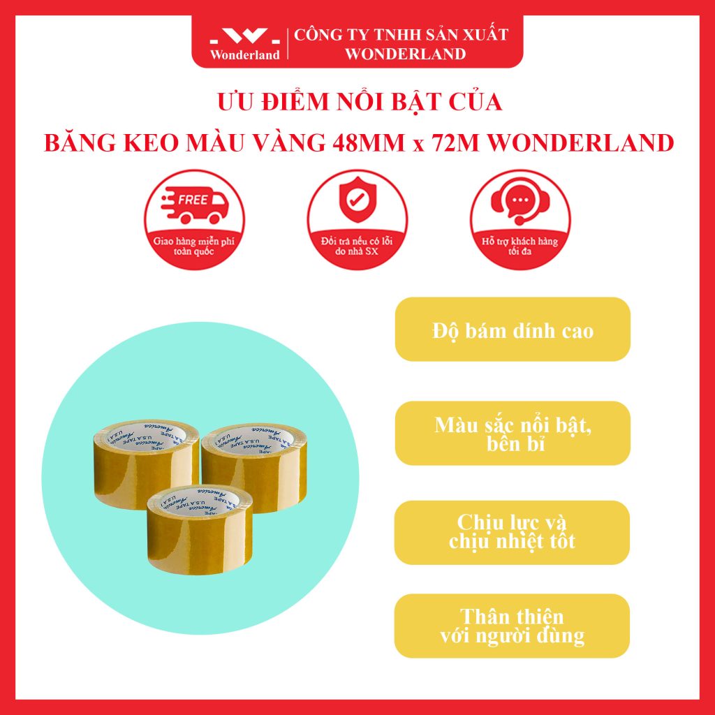 ƯU ĐIỂM NỔI BẬT CỦA BĂNG KEO MÀU VÀNG 48MM x 72M WONDERLAND