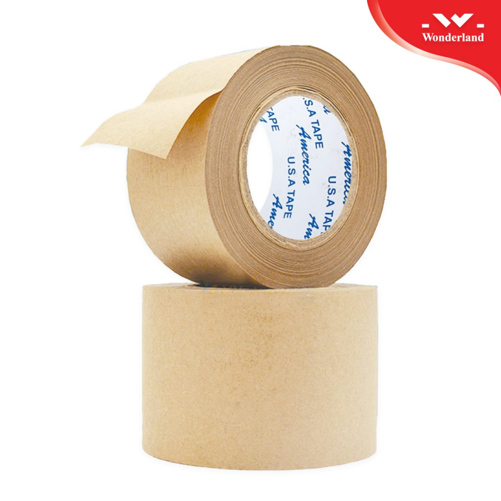 SỬ DỤNG BĂNG KEO GIẤY NÂU NÀY BĂNG CÁCH THẤM NƯỚC LÊN MẶT TRONG CỦA BĂNG KEO