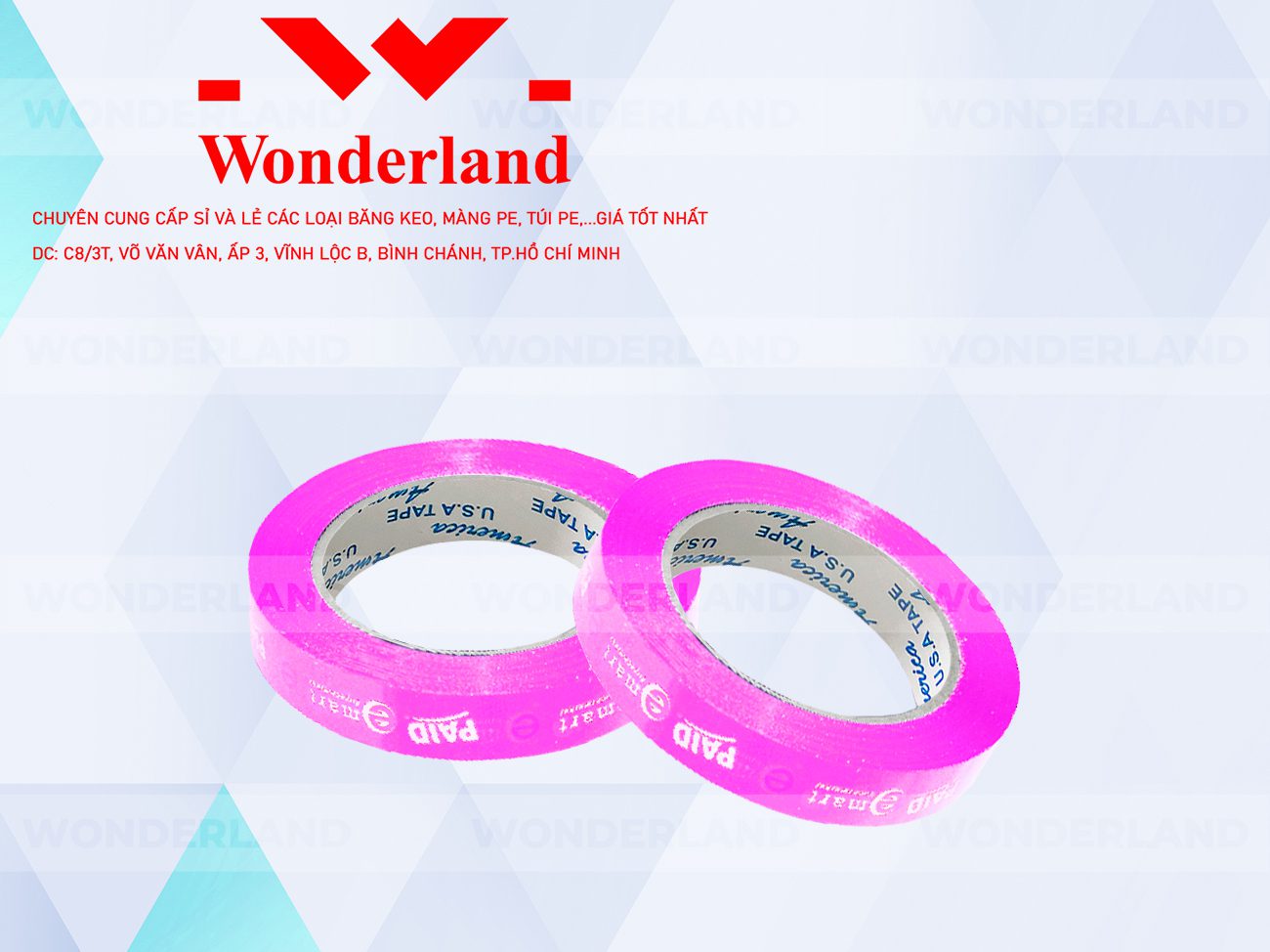 BĂNG KEO IN THEO YÊU CẦU DÁN LY 12MM NỀN HỒNG NHẠT IN MÀU TRẮNG SỮA (MẪU 01) CHẤT LƯỢNG TẠI WONDERLAND