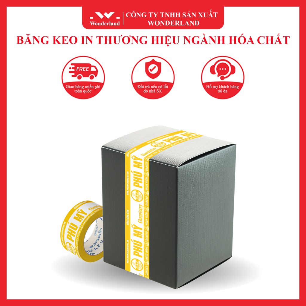 BĂNG KEO IN THƯƠNG HIỆU NGÀNH HÓA CHẤT MÀU SẮC PHONG THỦY TẠI WONDERLAND